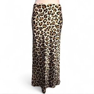 Leopard Satin Slip Maxi Skirt Small Glam 6 Whiskey Co Bias Style Y2K Chic